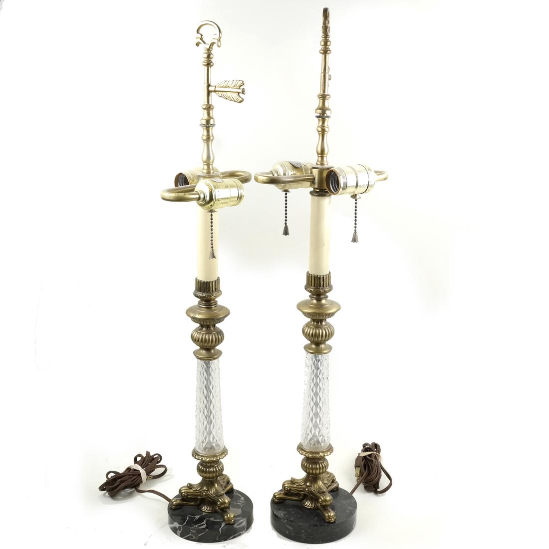 Pair of Crystal and Brass Column Lamps (1 of 7)