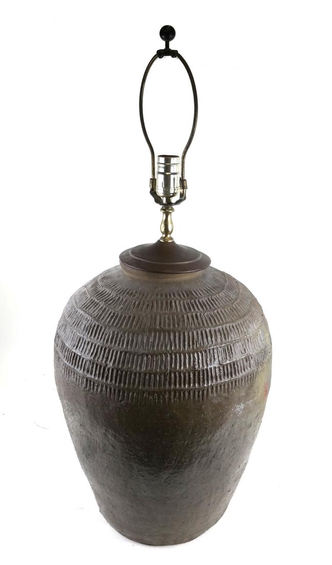 Tribal Earthenware Vessel Mounted as a Lamp (1 of 5)