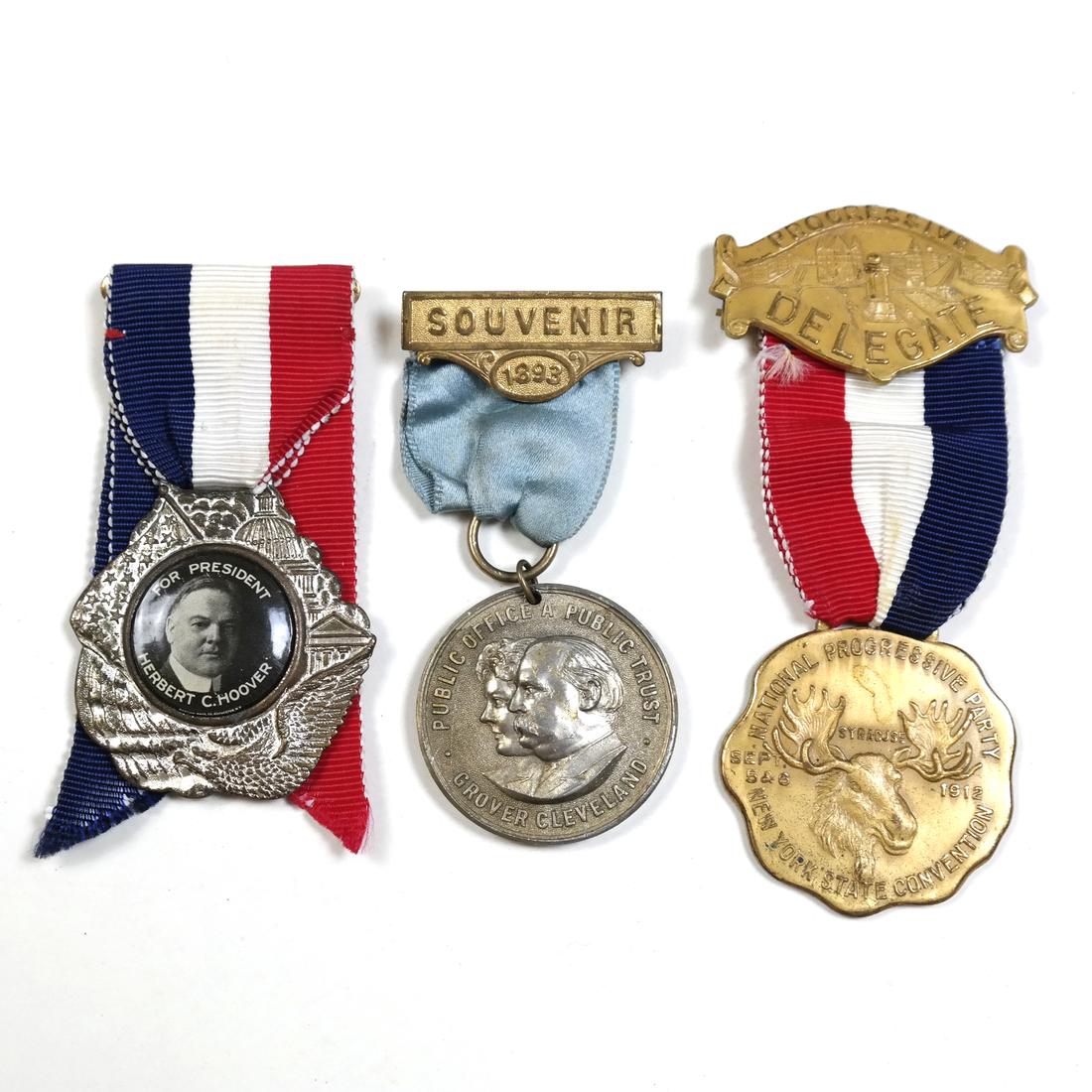 H. HOOVER, G. CLEVELAND & T. ROOSEVELT BADGES (1 of 2)