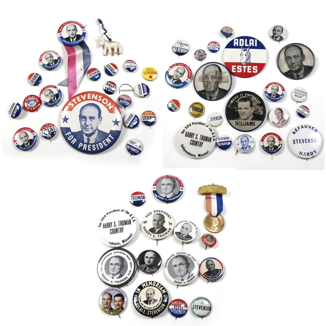 LARGE GROUP OF 1952 TRUMAN / STEVENSON CAMPAIGN BUTTONS (1 of 6)