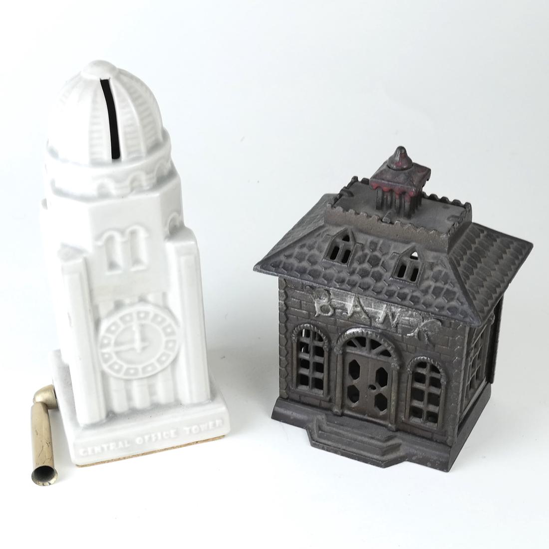 TWO BANK BUILDING-FORM COIN BANKS (1 of 5)