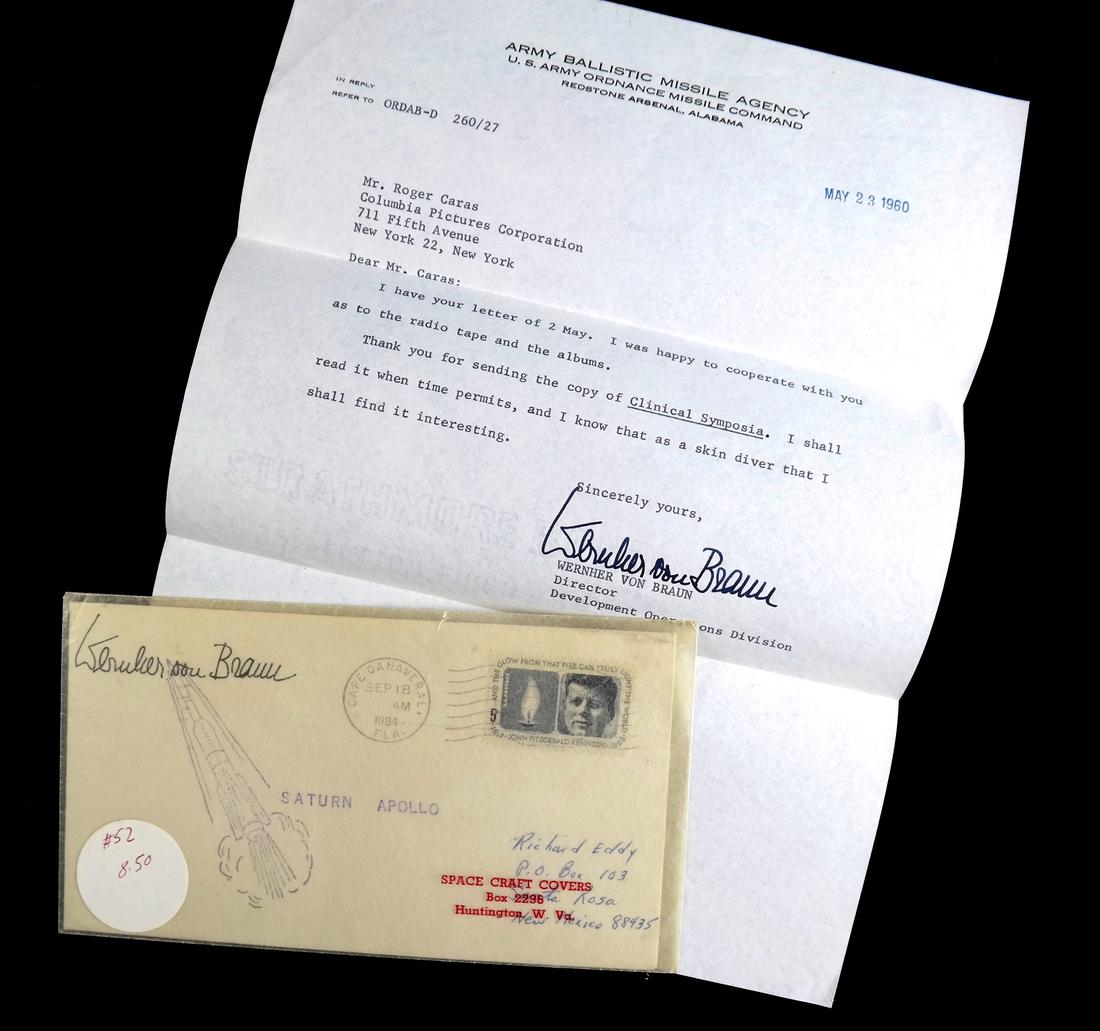 WERNHER VON BRAUN 1960 T.L.S. AND 1964 SIGNED COVER (1 of 10)