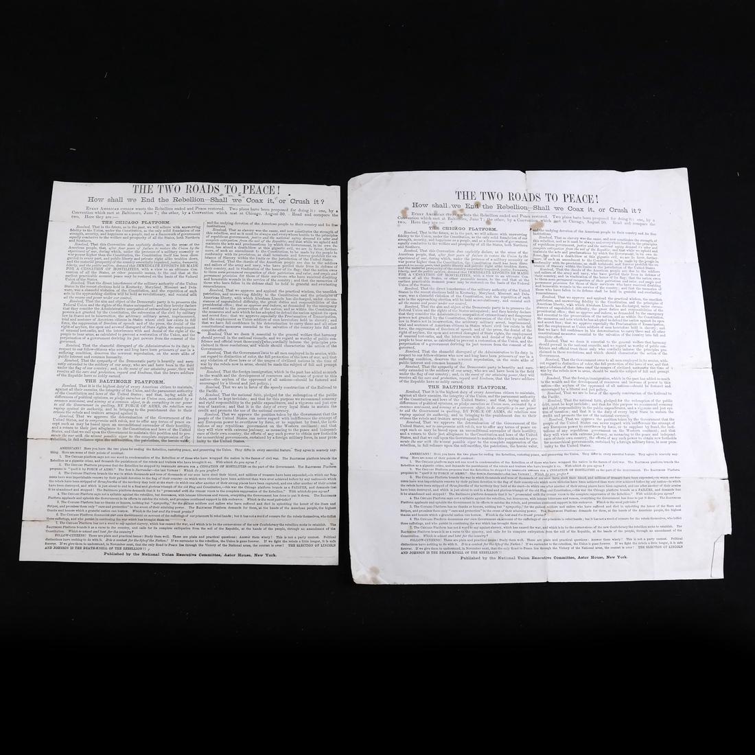 TWO ABRAHAM LINCOLN ELECTION OF 1864 HANDBILLS (1 of 8)