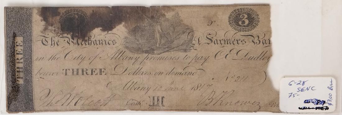 MECHANICS & FARMERS BANK $3 OBSOLETE NOTE (1 of 2)