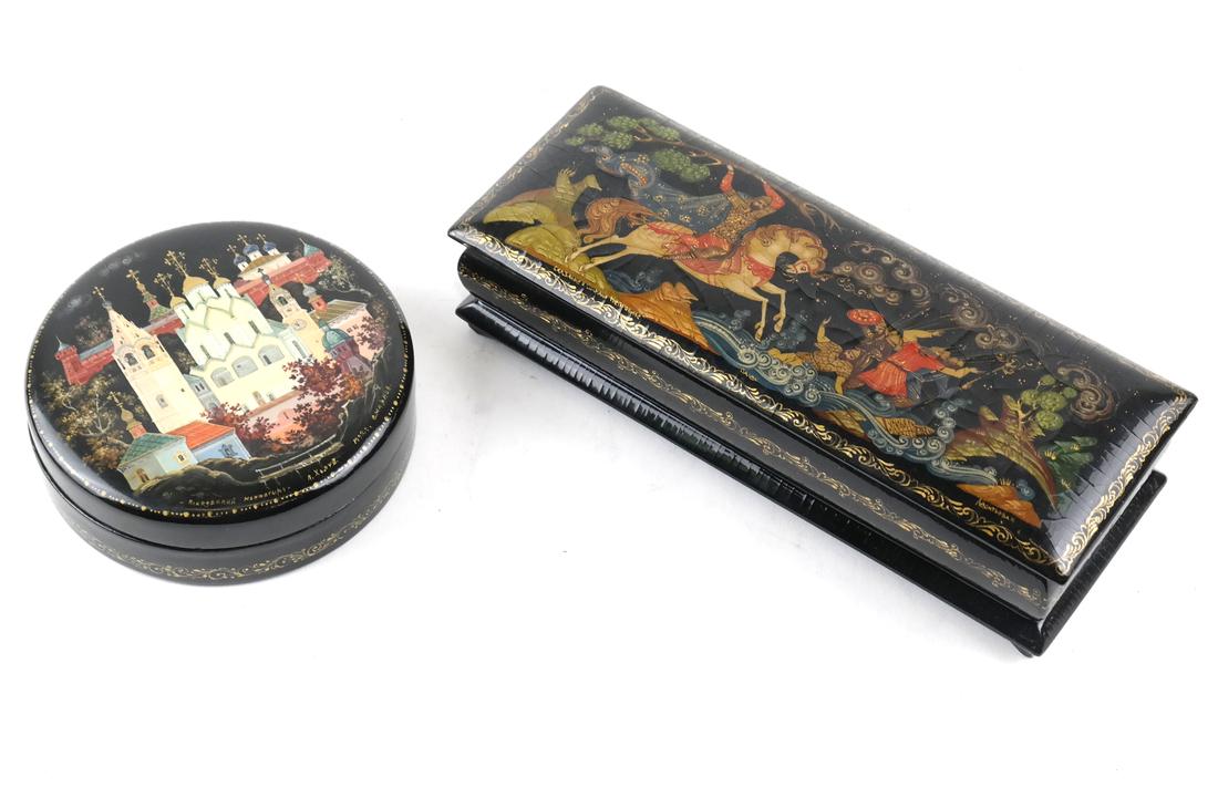 Two Russian Decorated Lacquer Boxes (1 of 7)