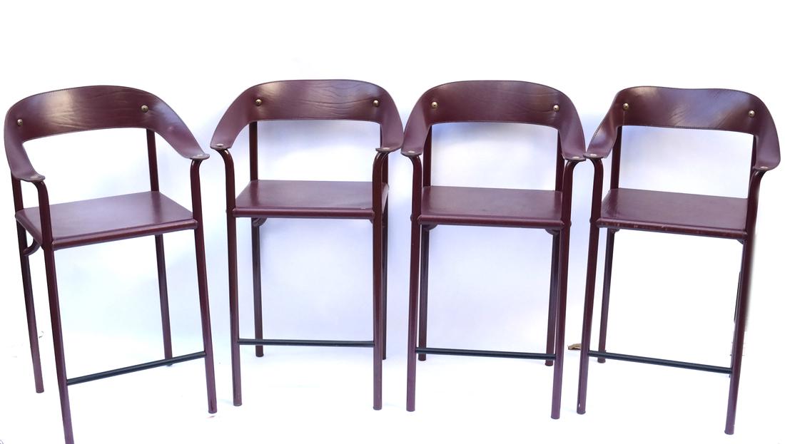 Four Burgundy Leather Bar Stools (1 of 5)