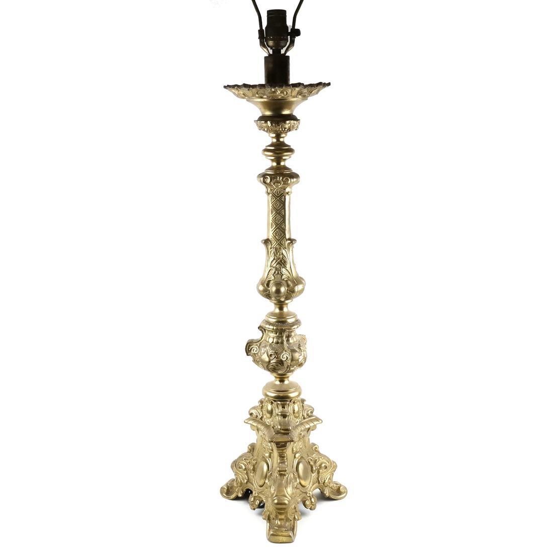 Renaissance-Style Ornate Bronze Candlestick Lamp (1 of 4)
