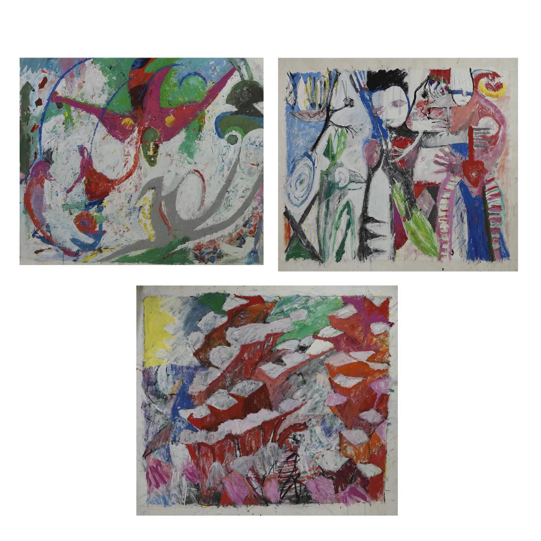 Four Vintage Unstretched Abstract Paintings (1 of 10)