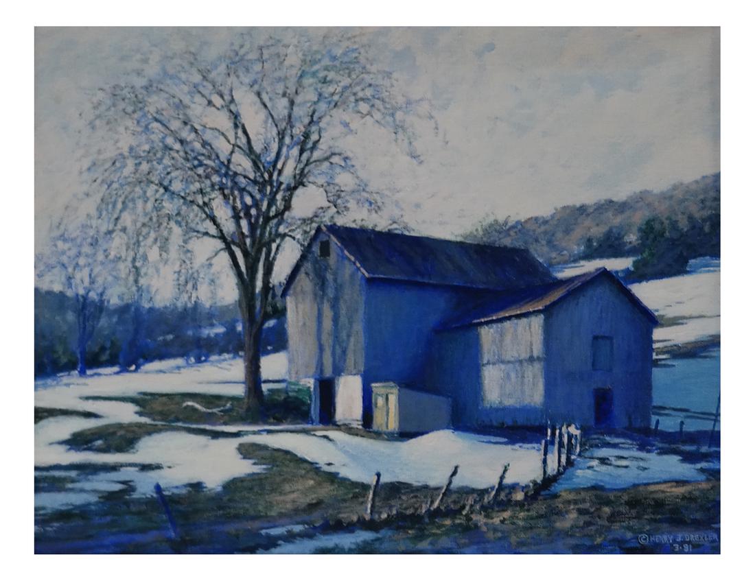 Drexler, Winter Landscape With Barn - Oil on Canvas (1 of 6)