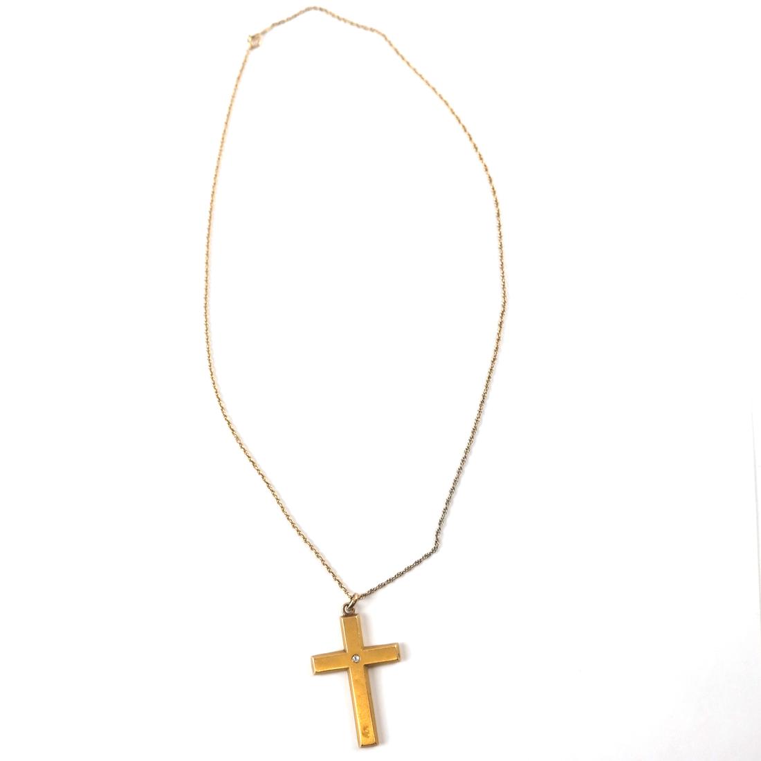 14k Yellow Gold Cross and Chain With Diamond (1 of 5)
