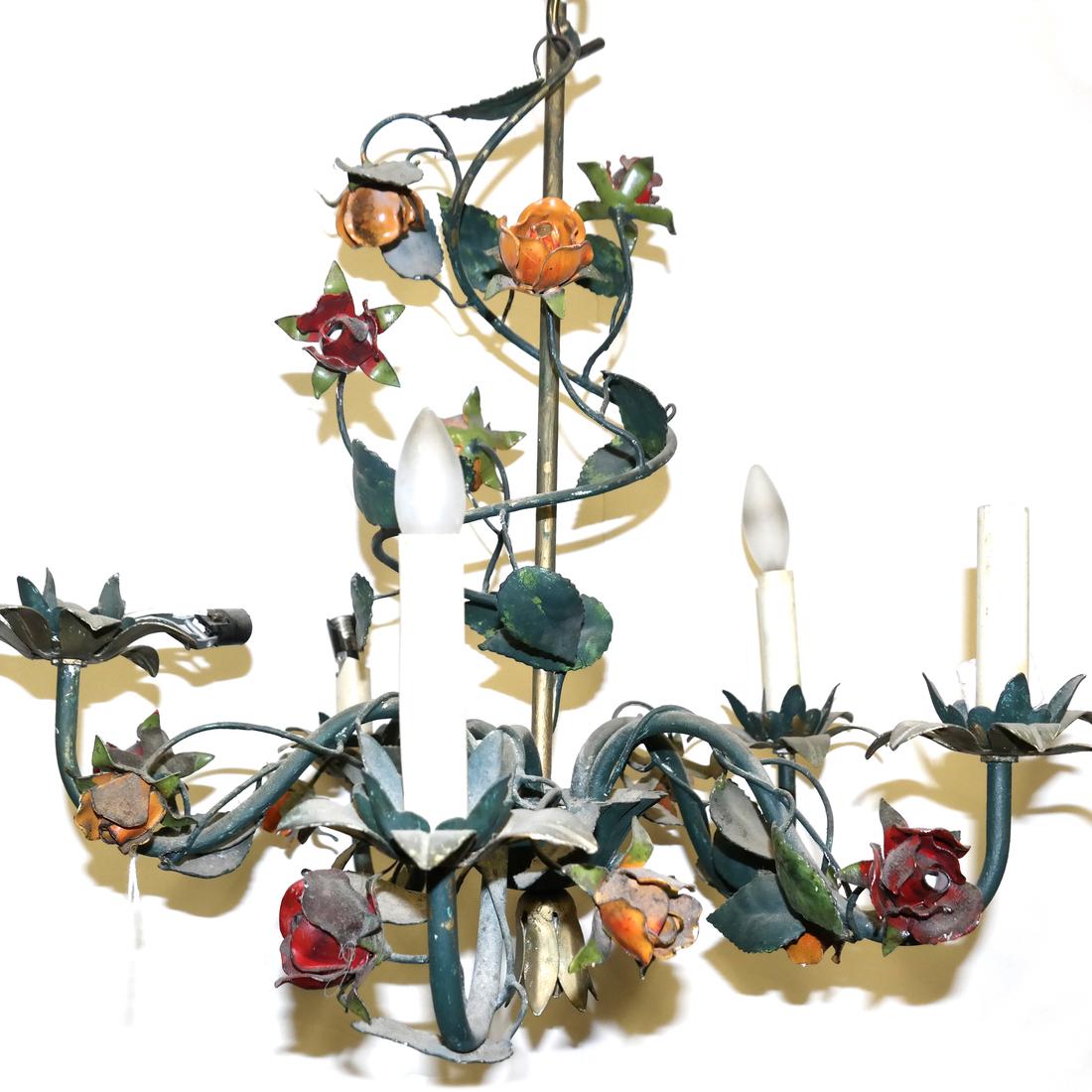 Five-Light Floral Decorated Tole Chandelier (1 of 4)