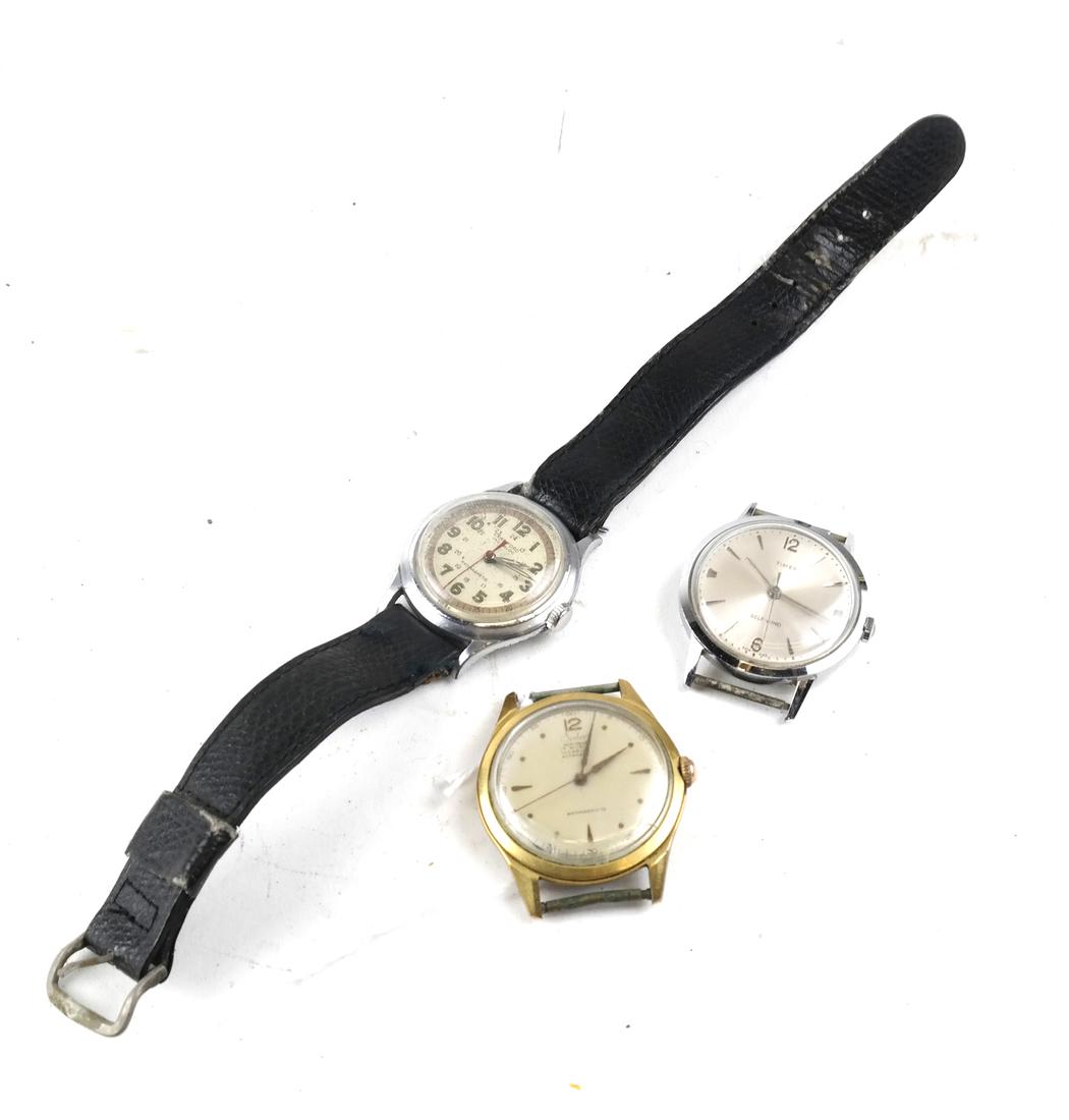 Three Watches: Three wristwatches including makers Seiler, Crawford, and Timex.