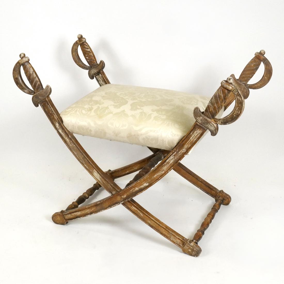 Sword-Form Window Seat/Ottoman: Sword-form window seat. Dimensions: 33" W x 17" D x 27"H; To Seat - 19" H ; 