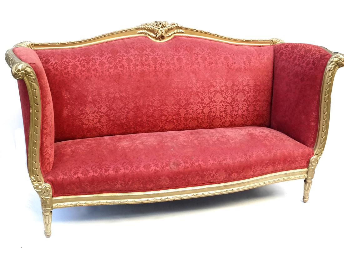 French Gilt Wood Canape: French gilt wood canape. Dimensions: 86" W x 30" D x 46.5"H; To Seat - 17" H ; 
