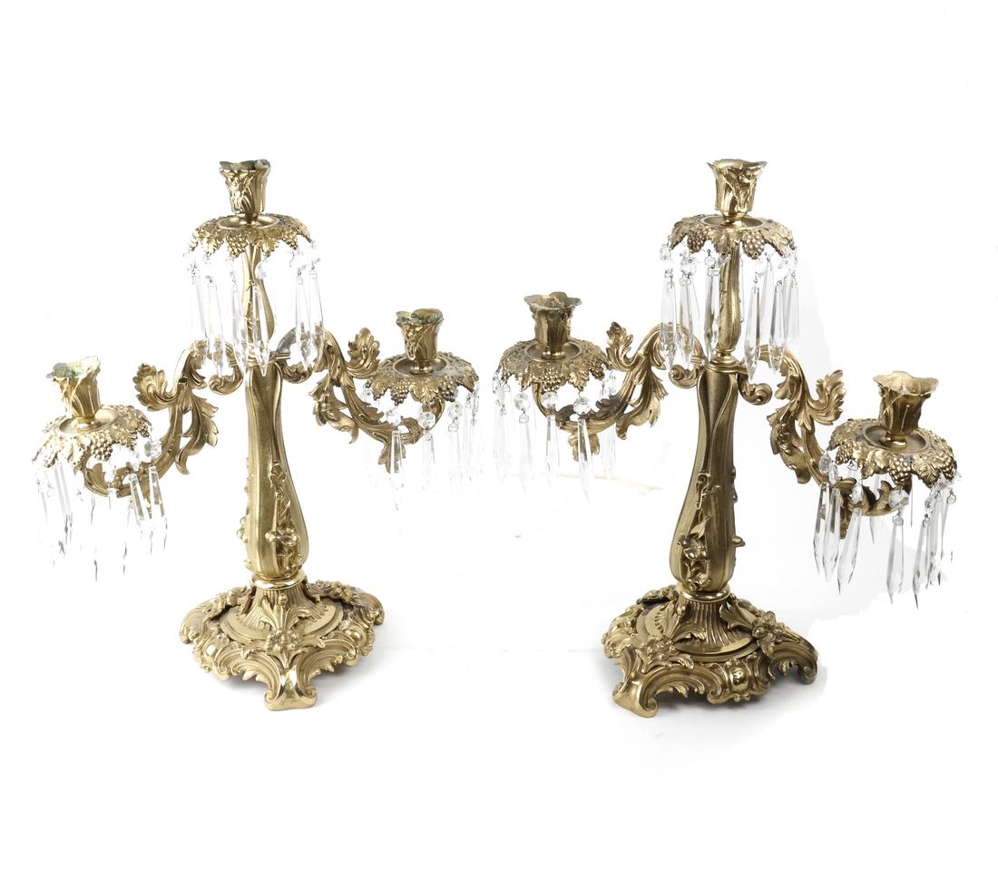Pair of Bronze Dore Three-Light Candelabra (1 of 5)