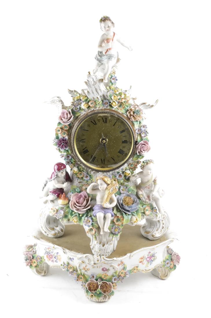Ornate German Figural Porcelain Mantle Clock (1 of 9)