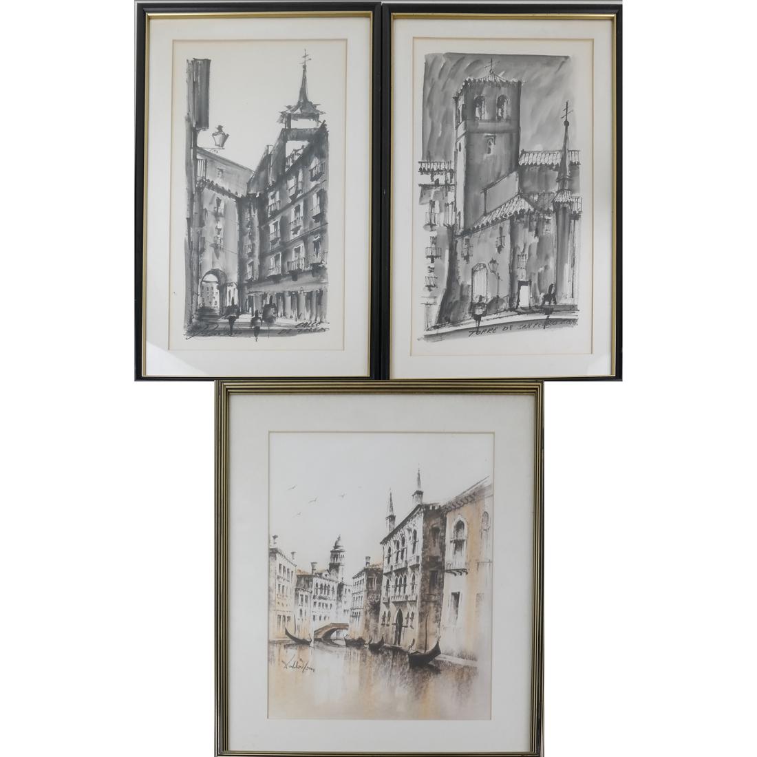 Three Prints; Two Street Scenes, Canal Scene (1 of 8)