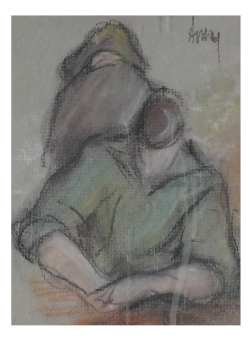 Attr. Milton Avery, Two Figures, Pastel (1 of 4)