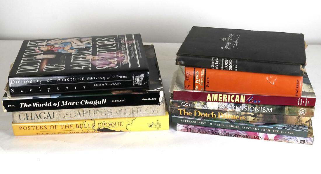 Box Lot of 11 Modern and Impressionist Art Books: 1) Impressionism by Courtion. 2) Impressionist to Early Modern Paintings from the USSR. 3) The American Impressionists by Hoopes. 4) The Dutch Painters by Wright. 5) The World of Marc Chagall. 6) Chag