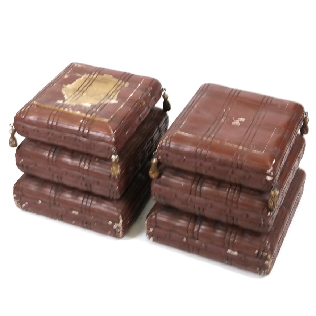Two Composite and Wood Book-Form Seats: Two composite and wood book-form stools. Dimensions: 13" W x 13" D x 14"H; 