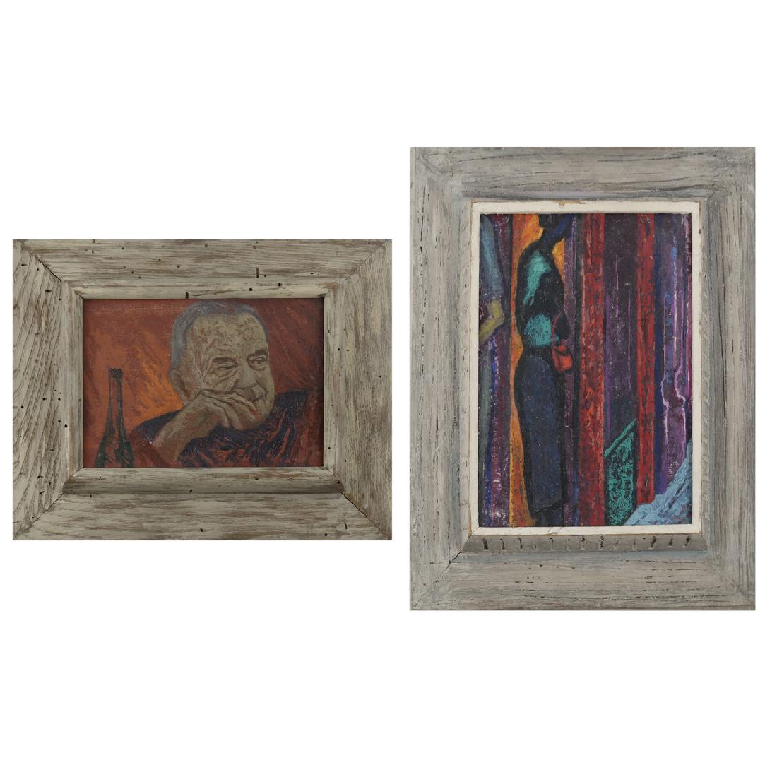 Two Oils on Board - Figure in Door; Portrait (1 of 10)