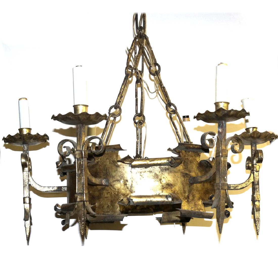 Brutalist-Manner Gilt Six-Light Chandelier (1 of 3)