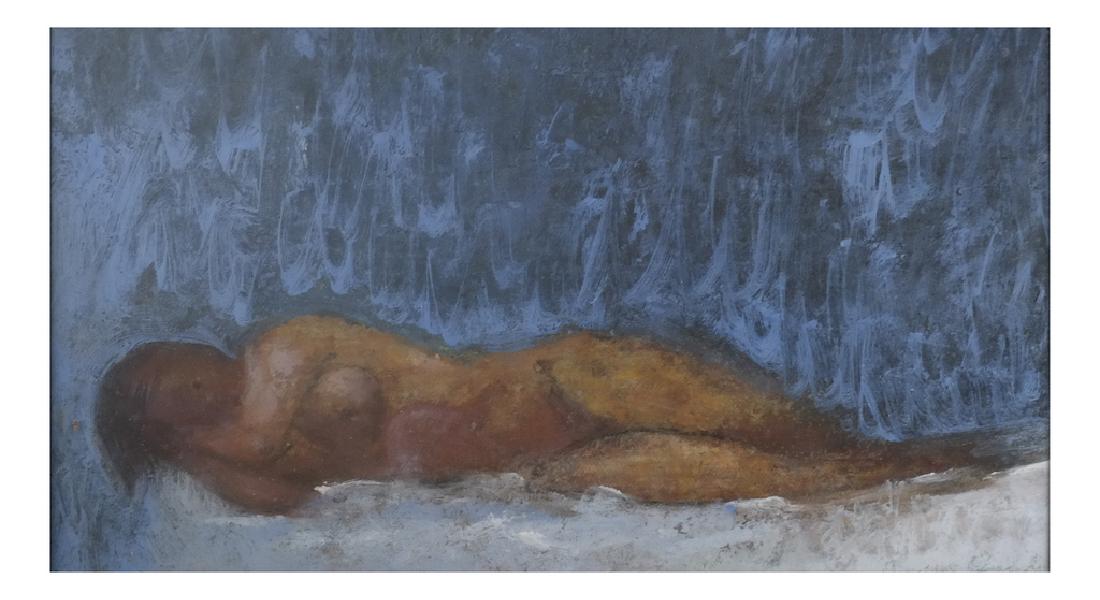 Joseph Rogulu, Female Nude - Pastel: A framed pastel of a reclined female nude. Signed lower right. Dimensions: Art: 10" H x 15" W; Frame: 11" H x 15.5" W;&