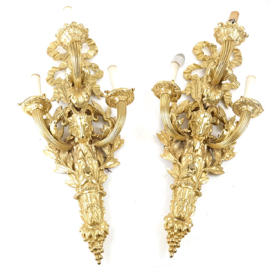 Pair of Ram and Ribbon-Form Sconces (1 of 5)