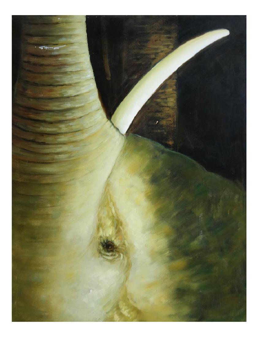 Unframed Elephant - Oil on Canvas (Signature Illegible) (1 of 4)