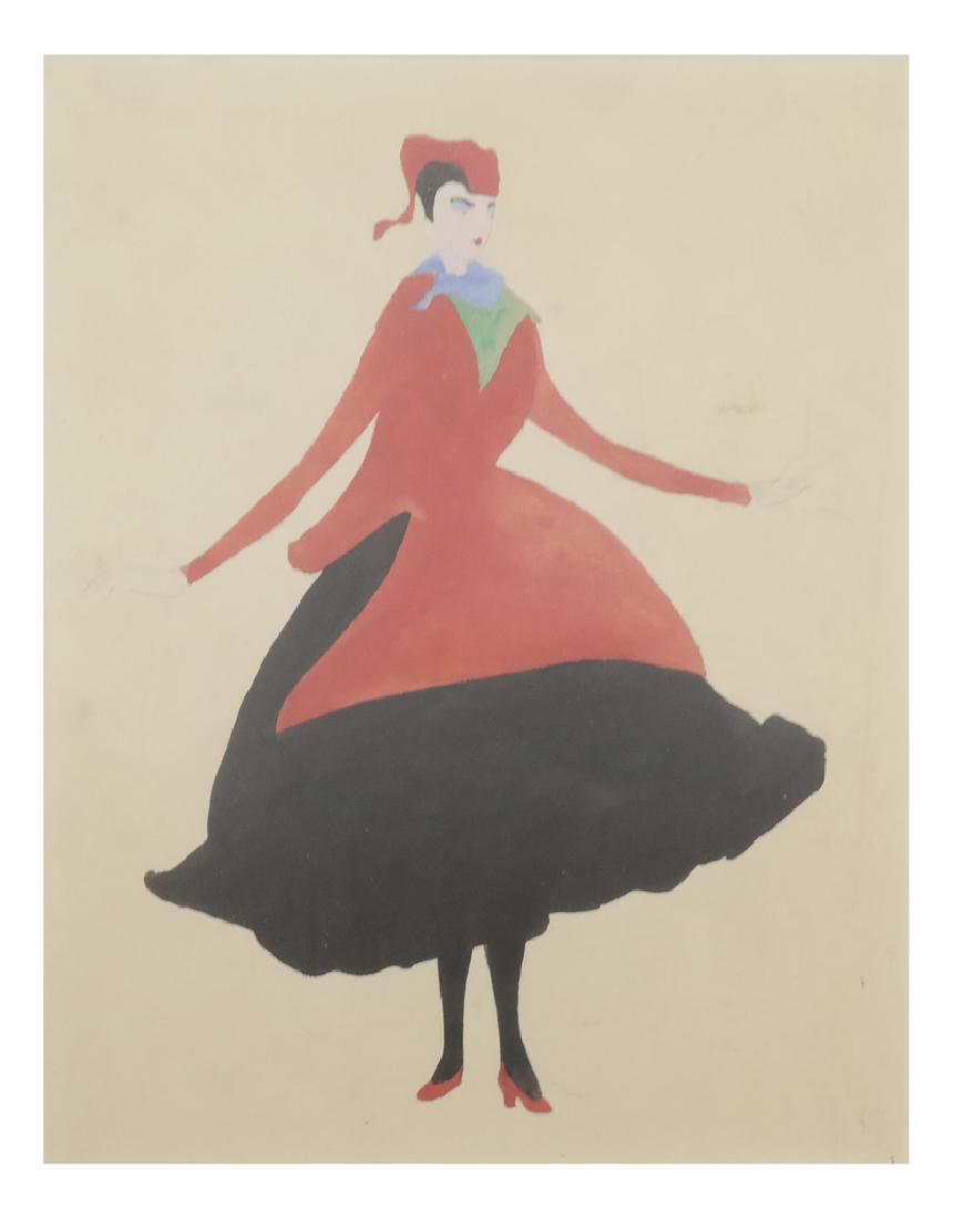 Konrad Cramer - Woman in Black and Red - Watercolor: Konrad Cramer - Woman in a Red Dress with Wallpaper Sample on Verso. Pencil, watercolor and gouache on paper. Estate stamp on verso "Konrad Cramer, Woodstock, NY". Provenance: From the estate of the a