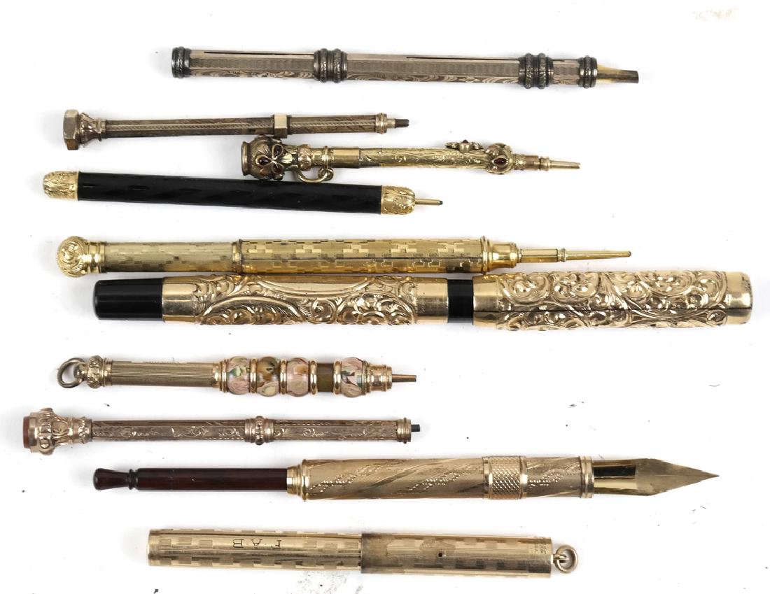Group of 10 Gold Fountain Pens and Pencils (1 of 5)