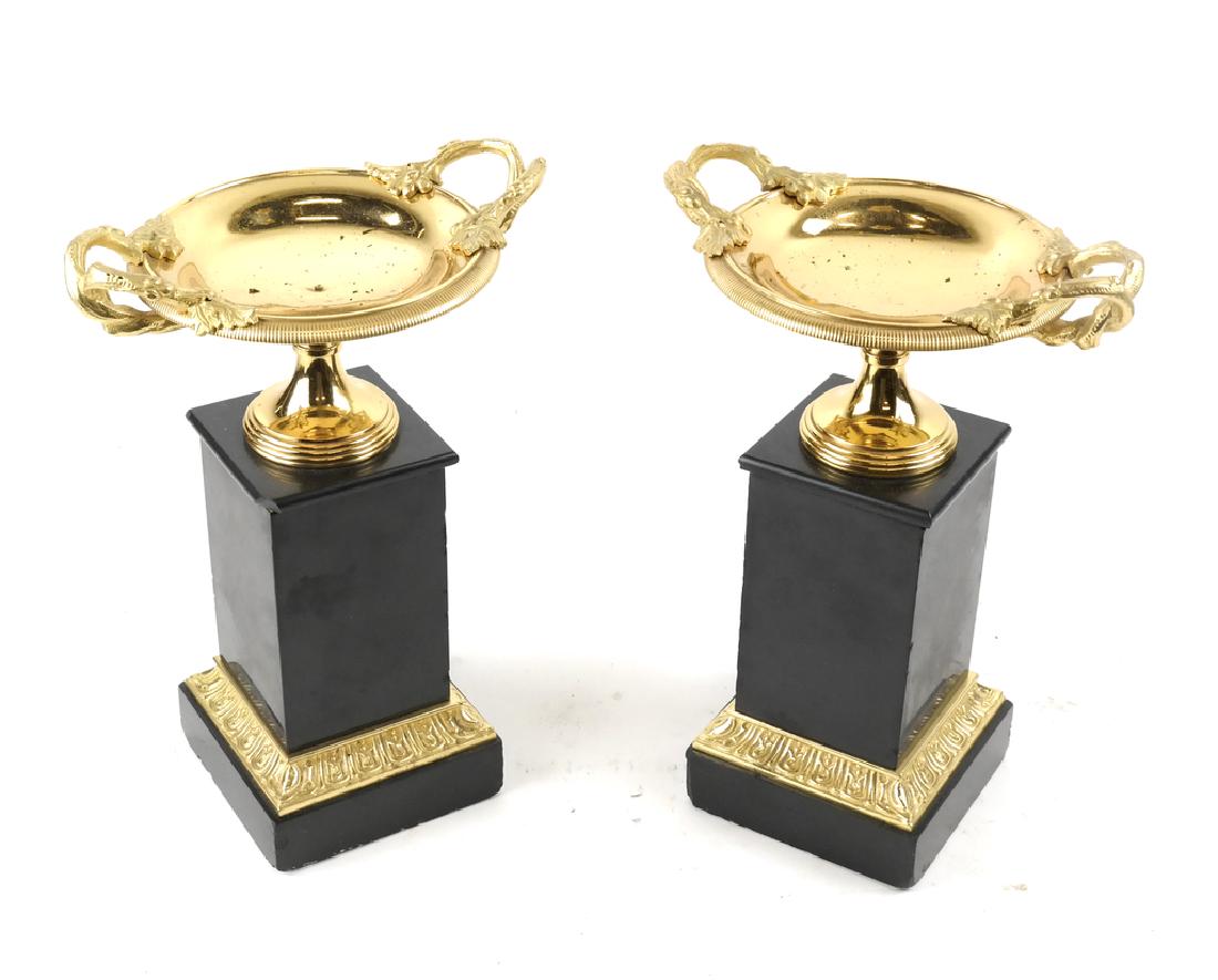 Pair of Bronze and Marble Classical Tazzas: Pair of bronze and marble classical tazzas. Dimensions: 4" W x 4" D x 10"H; 