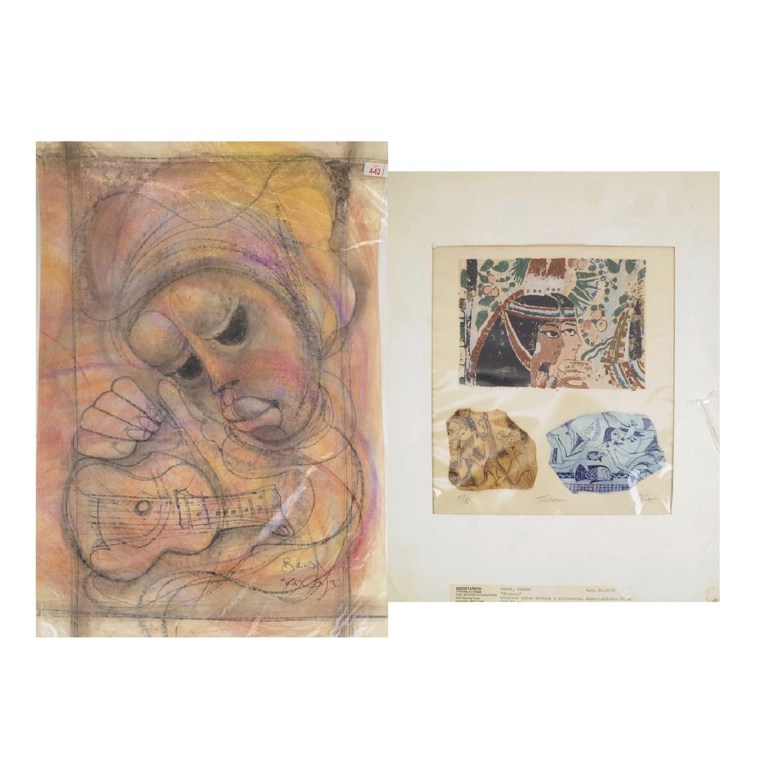 George Prout Etching; Figure With Guitar (1 of 7)