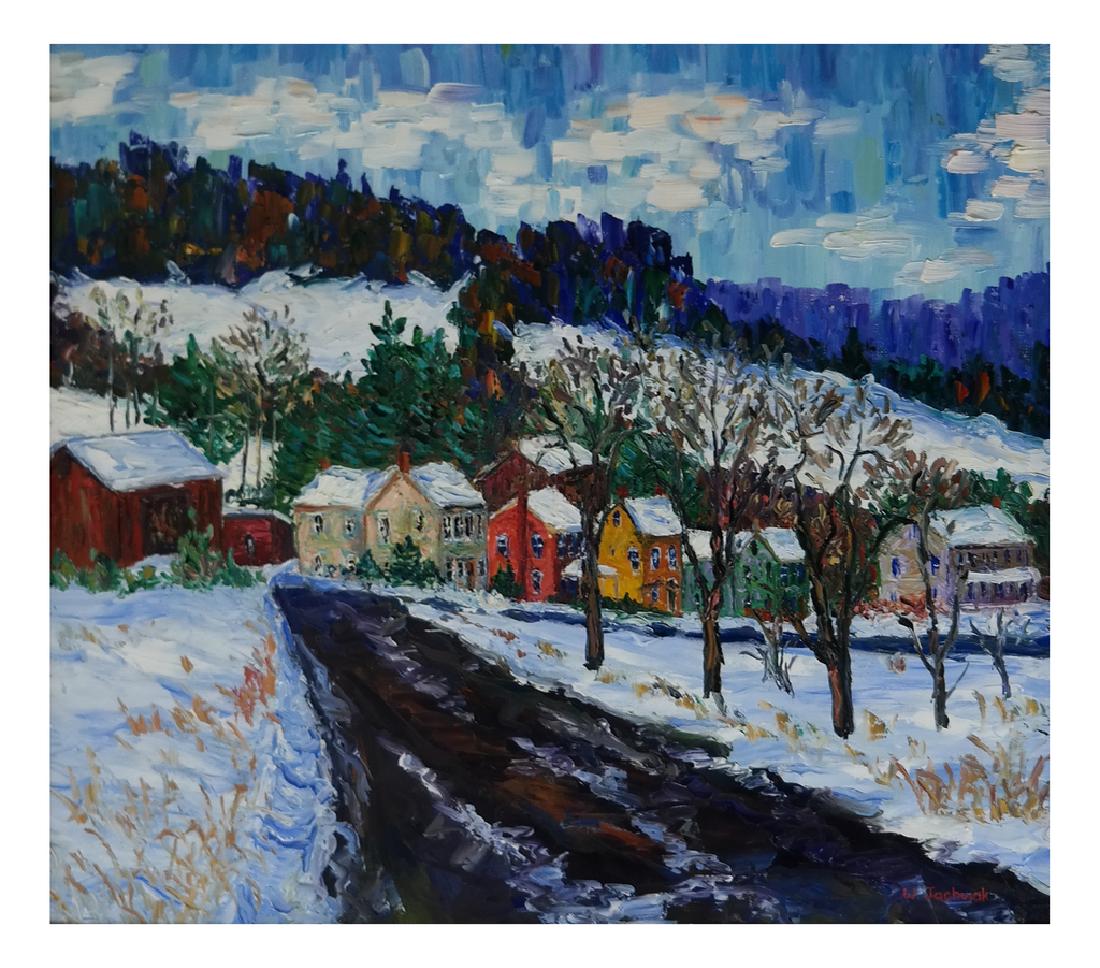 William Jachwak, Village in Wintertime - Oil on Canvas (1 of 5)