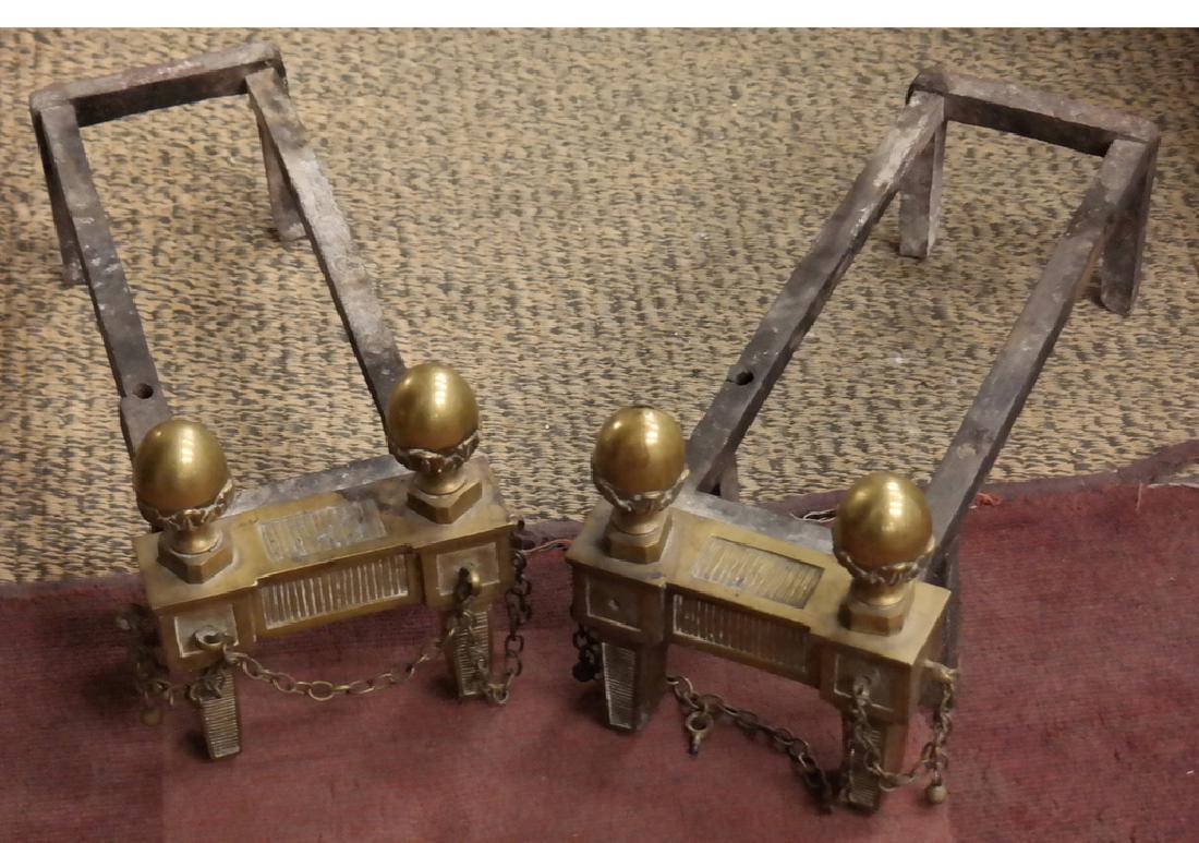 Pair of Antique French Andirons: Pair of antique French andirons. Dimensions: 6.5" W x 16.5" D x 8"H; 