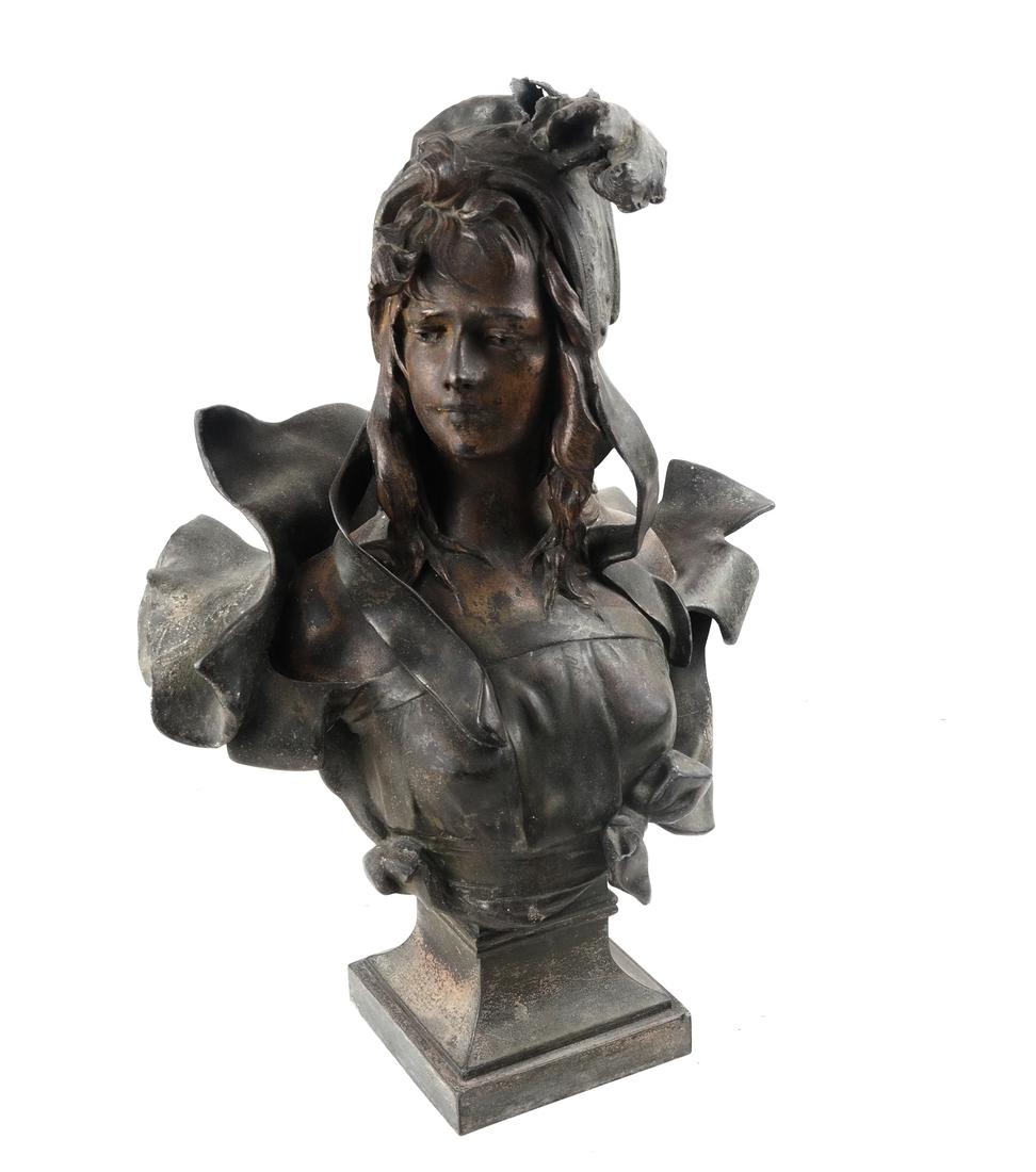 Anton Nelson - Bust of a Lady: Patinated white metal bust of a lady. Late 19th-early 20th century. From the Estate of Jean Bach. Dimensions: 18" H ; 