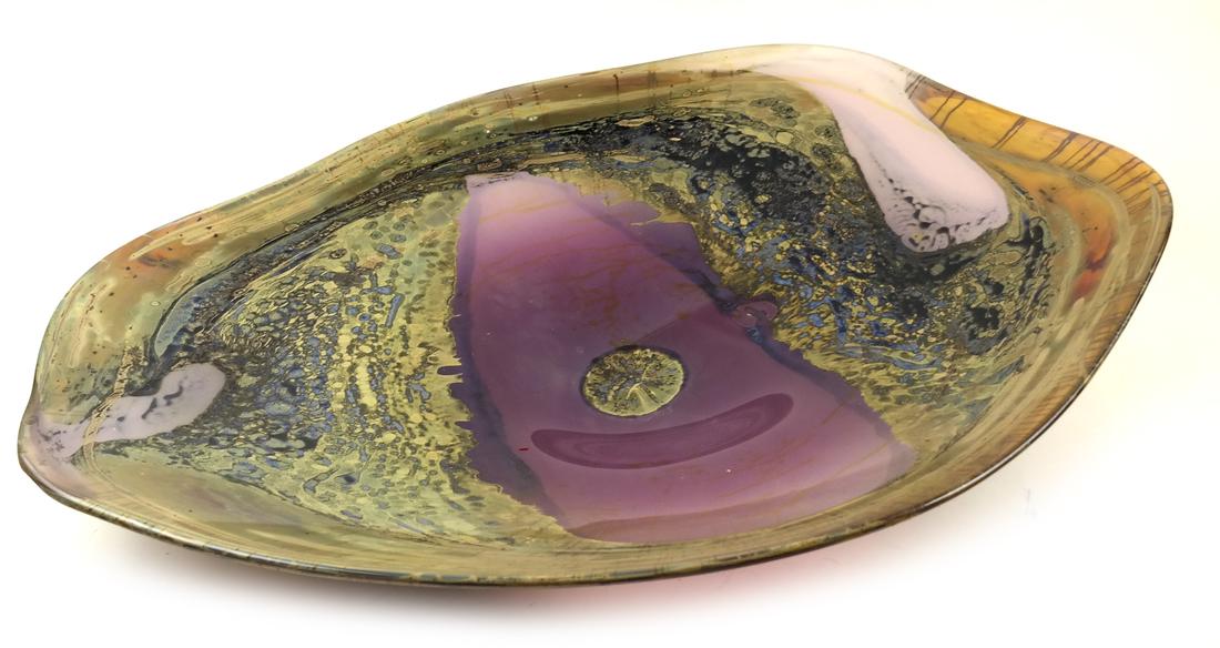 Val St. Lambert Art Glass Centerpiece: Val St. Lambert art glass centerpiece. Dimensions: 27" W x 19" D x 5"H; 