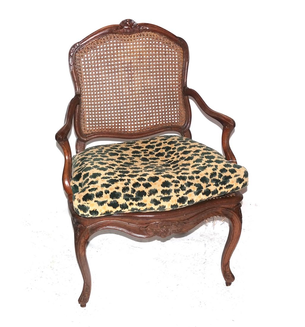 Provencial-Style Caned Chair: Provencial-style caned back and seat chair. Dimensions: 26.5" W x 19" D x 39.5"H; To Seat - 19" H ; 