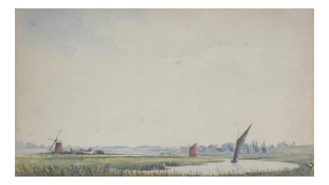 Landscape with Windmills and Sailboats, Watercolor (1 of 4)