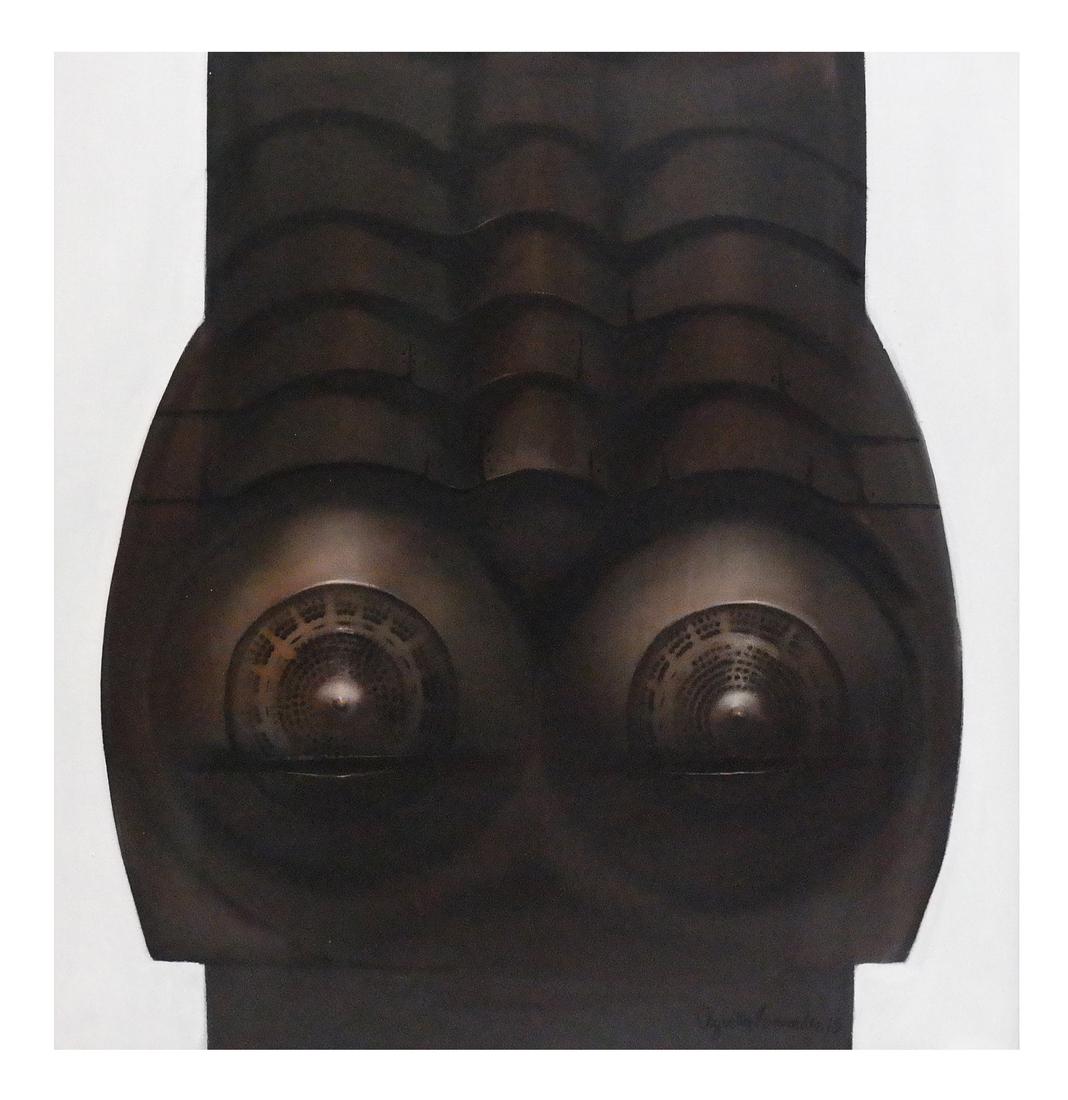 Augustin Fernandez, Abstract Torso - Untitled: Abstracted, stylized nude torso. Signed and dated 'Augustin Fernandez, 1975' lower right. Acrylic on canvas. Wood and brass frame. Dimensions: 34.5" H x 34" W; 