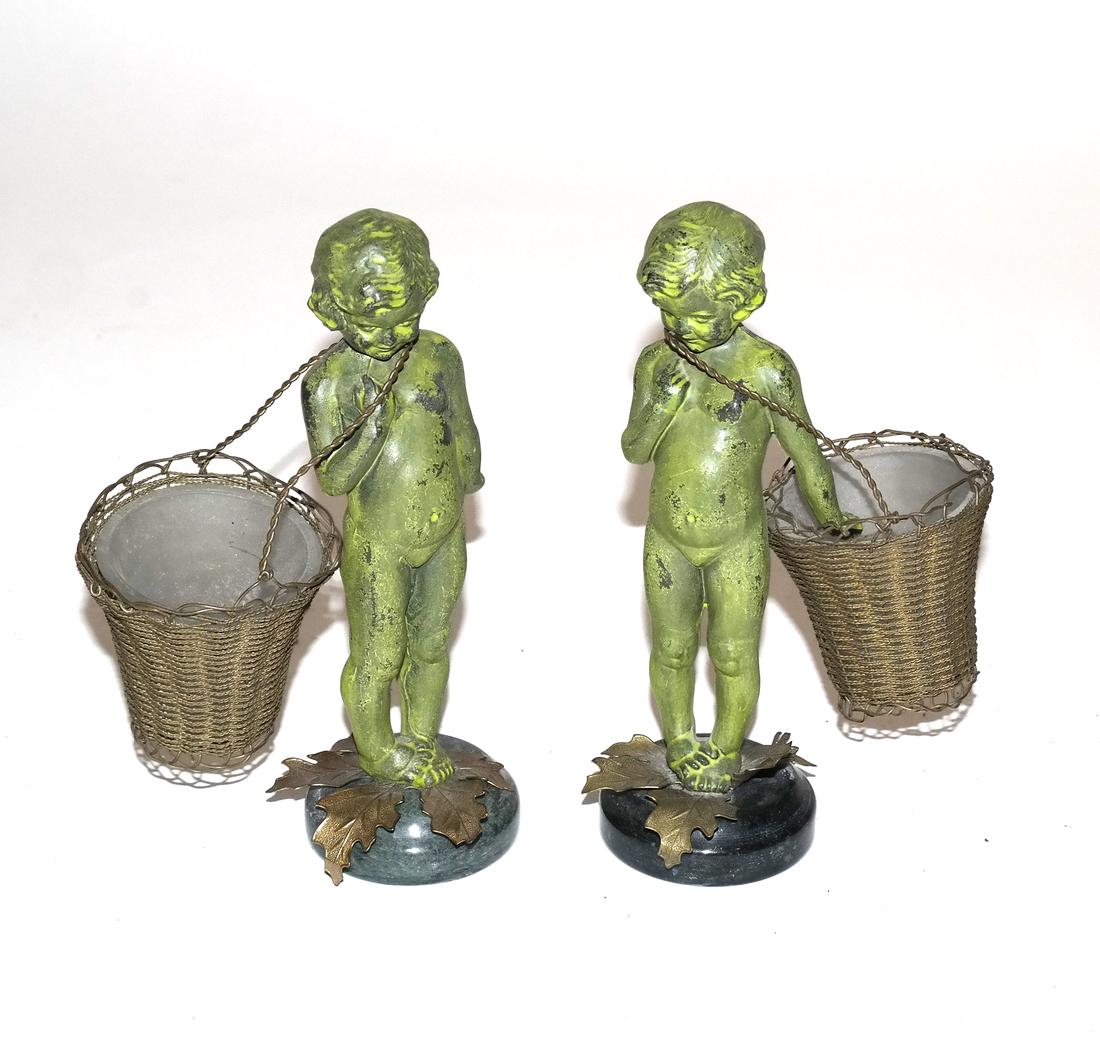 Pair of Verde Green Cupid Bronzes (1 of 5)