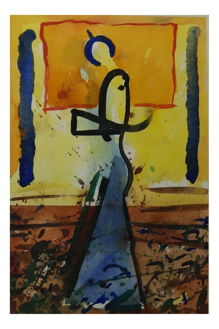 Abstract Figural Watercolor, Signed (1 of 5)