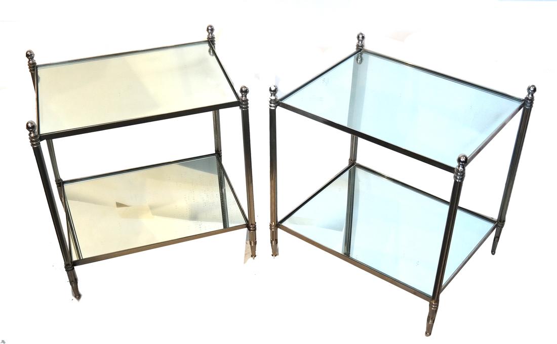 Pair of Modern Two-Tier Mirrored Tables (1 of 3)