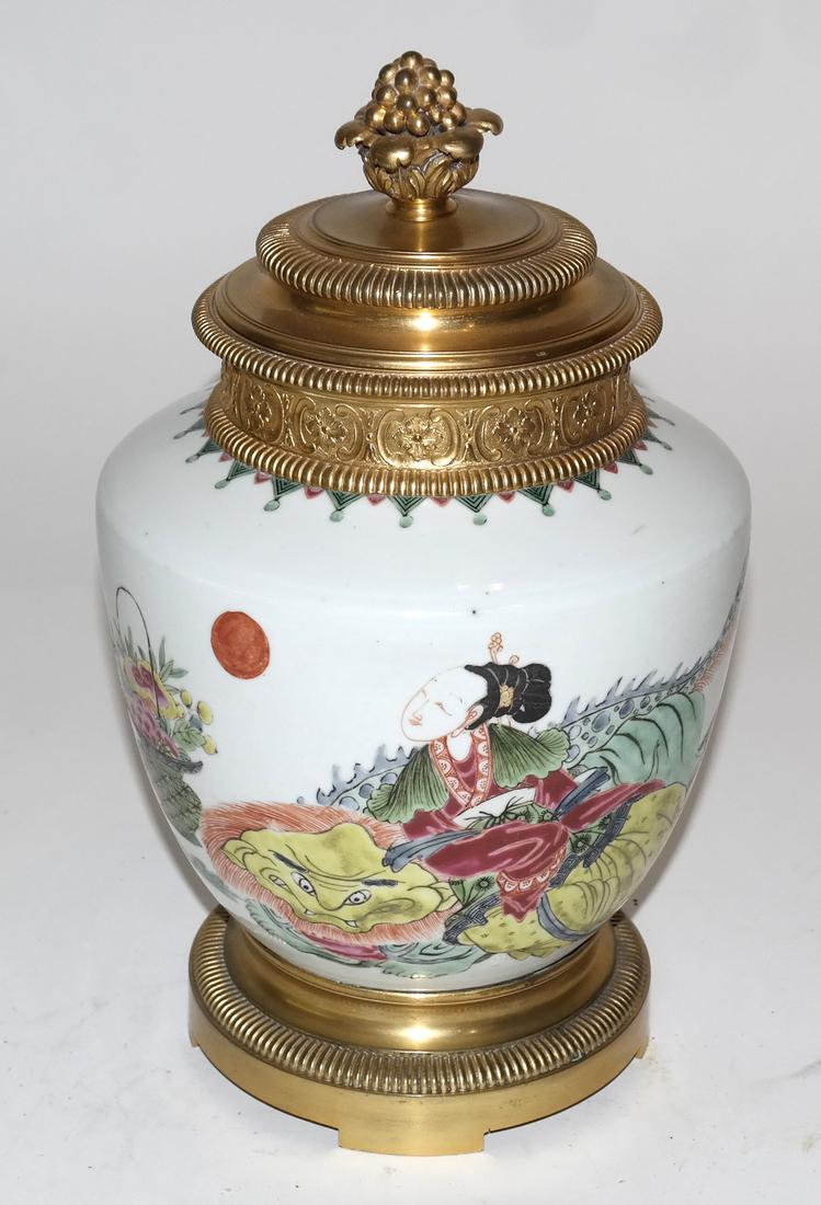 Asian Porcelain and Bronze Covered Urn (1 of 6)