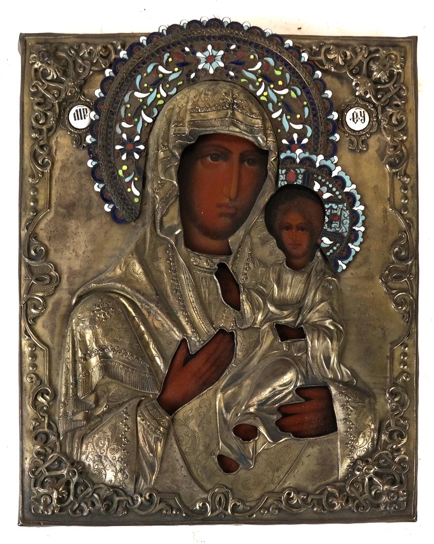 Antique Russian Enamel and Silver Plate Icon (1 of 6)