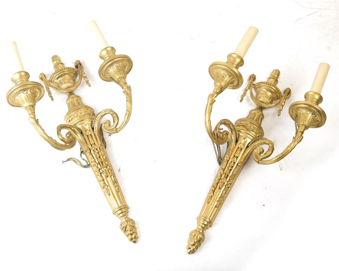 Pair of Bronze Dore Urn Motif Sconces (1 of 5)