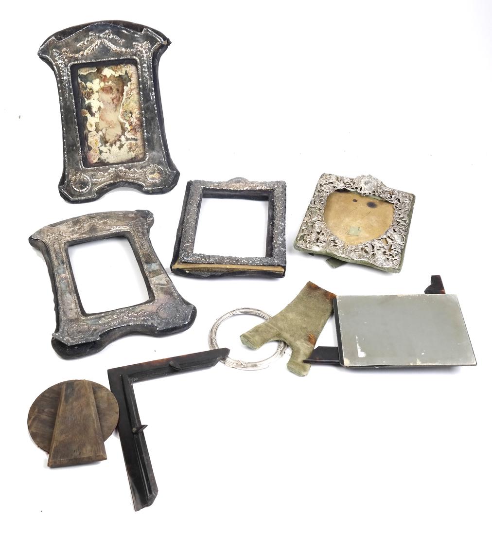 Sterling and Silver-Plated Photo Frames and Another: The frames moulded, chased and repousse with scrolls, foliate patterns, etc. Various marks. 20th century.