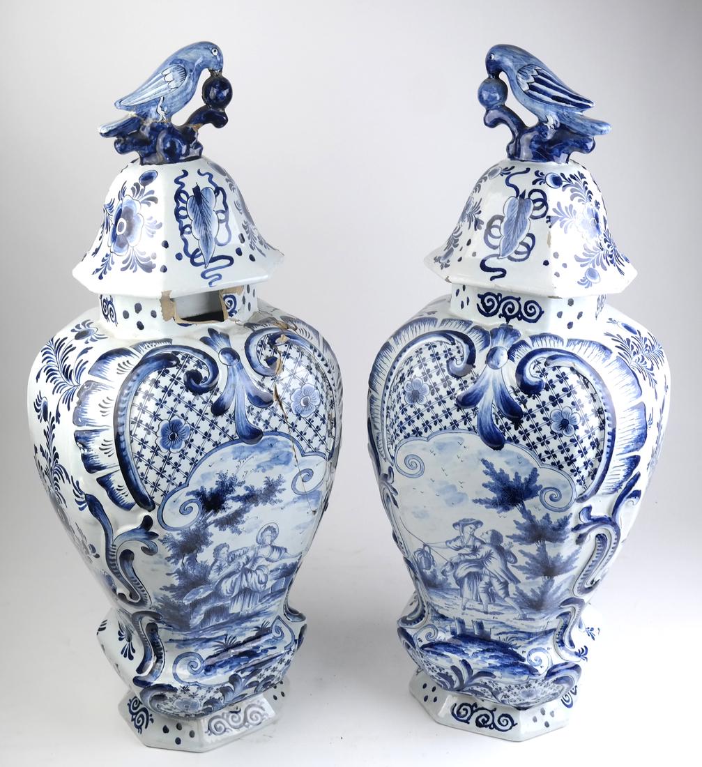 Pair of Delft-Style "as is" Covered Vases (1 of 10)