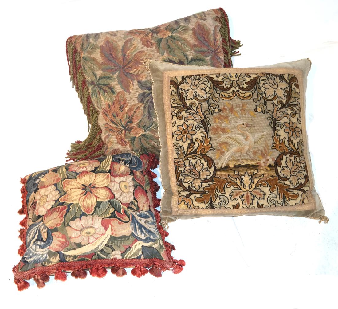 3 Upholstered Pillows - Tapestry, Brocade, Needlepoint (1 of 5)