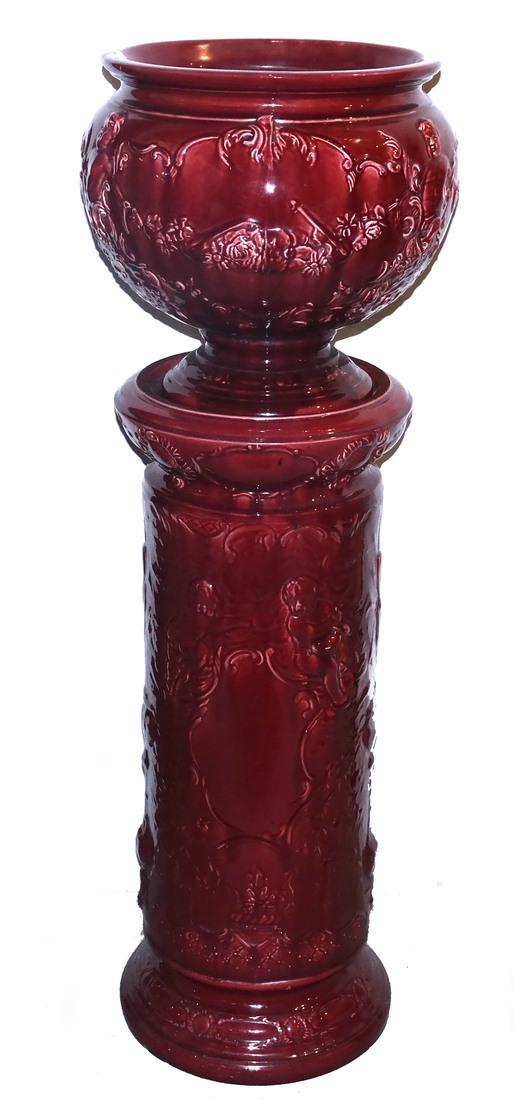 Chinese Decorated Ceramic Jardiniere and Pedestal (1 of 6)